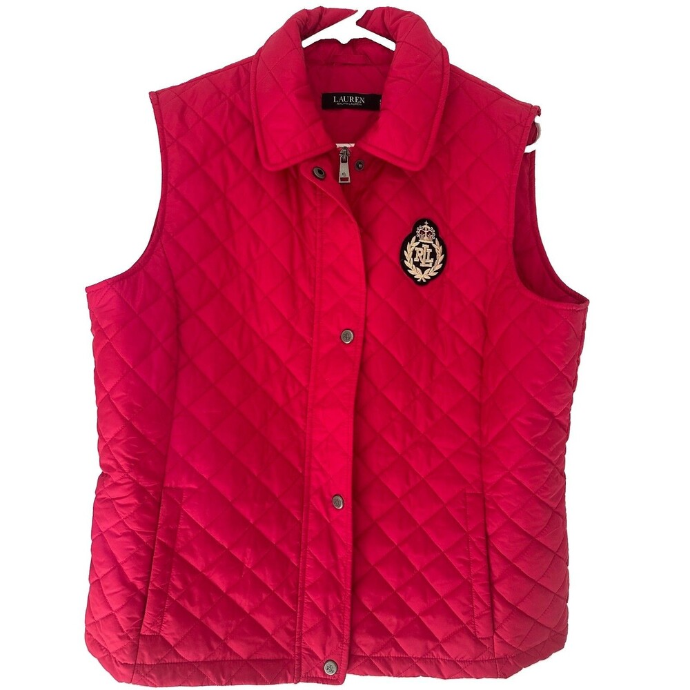 Lauren Ralph Lauren Quilted Vest Women L Hot Pink Fusia Outdoor Classic Logo